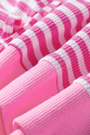 Stripe Textured Knit Color Block Long Sleeve Top in Blush Pink, view 13
