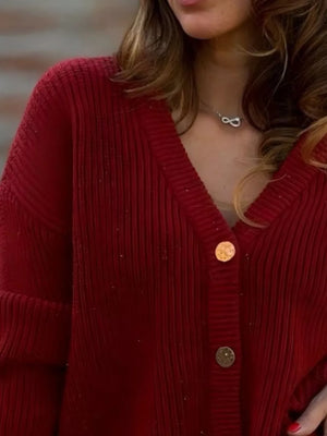 Black cardigan featuring ribbed and ribbed