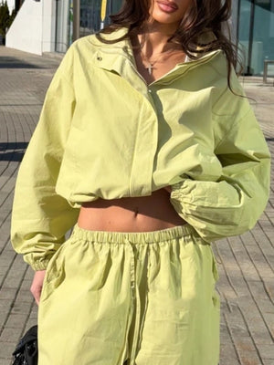 matching set in Pink with ruched and cropped