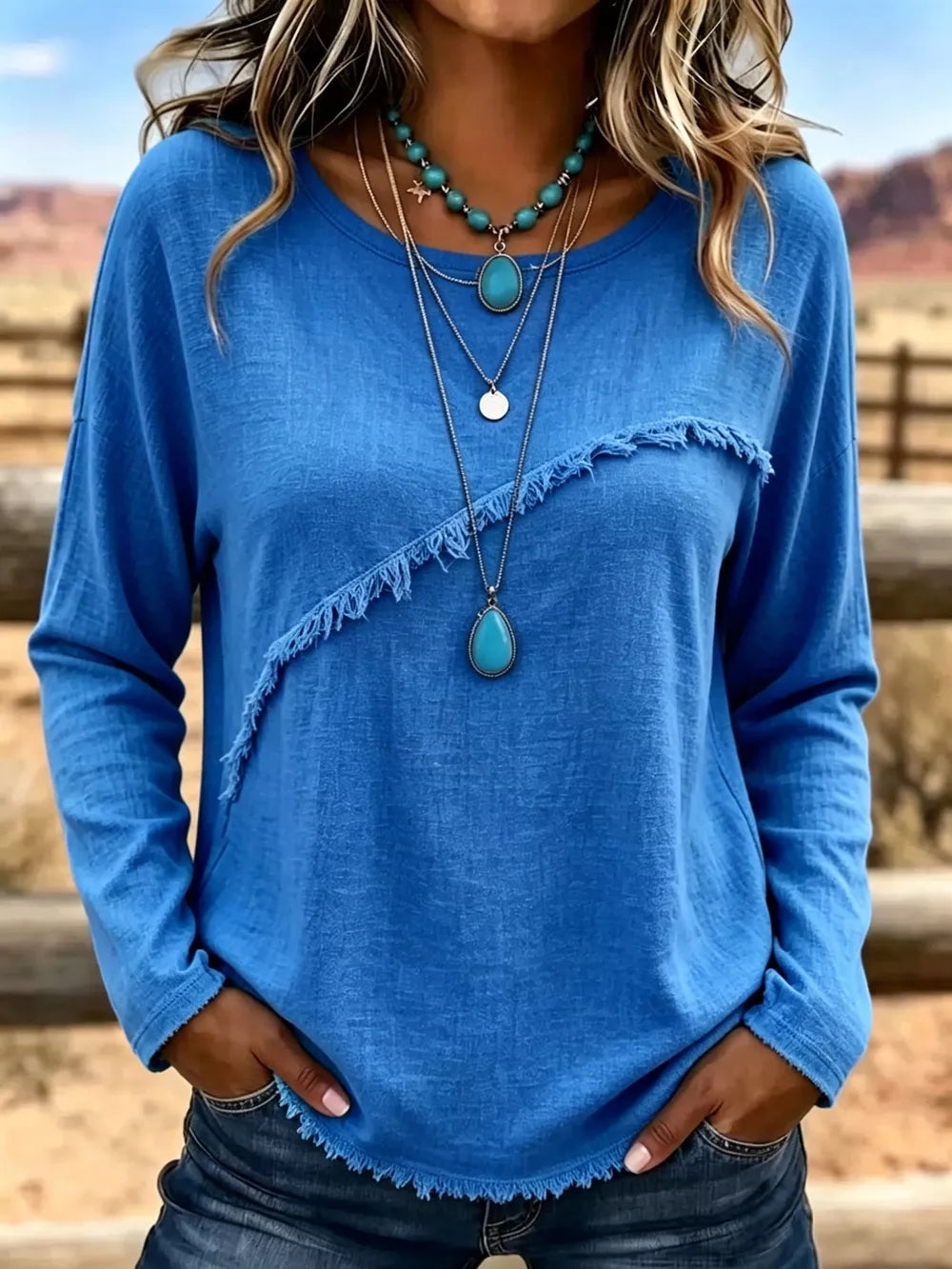 Orange Full Size Fringe Detail Long Sleeve T-shirt Plus Size