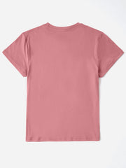 Dusty pink t-shirt with short sleeves and a crew neck.