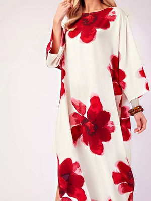 Green Floral Print Round Neck Dress