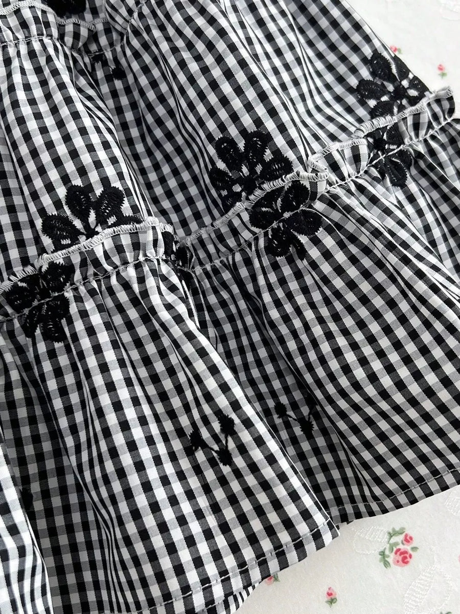 Gingham Floral Tiered Mini Dress option 5