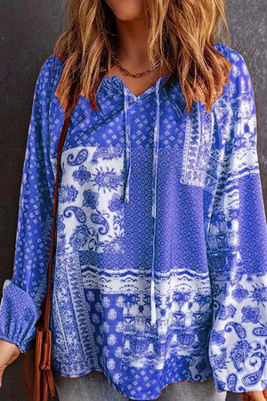 bohemian blouse in Sky Blue with v-neck