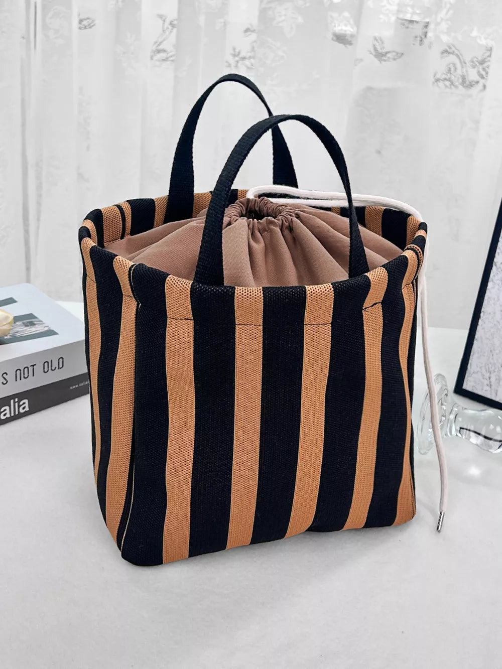 Style A Striped Drawstring Medium Handbag