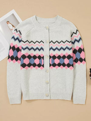 Stripe Geometric Button Up Sweater Cardigan option 6
