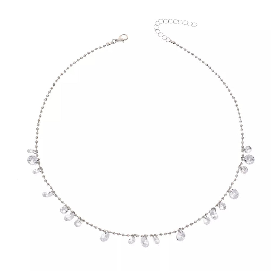 Sparkling Zircon Drop Necklace Alloy Silver option 5