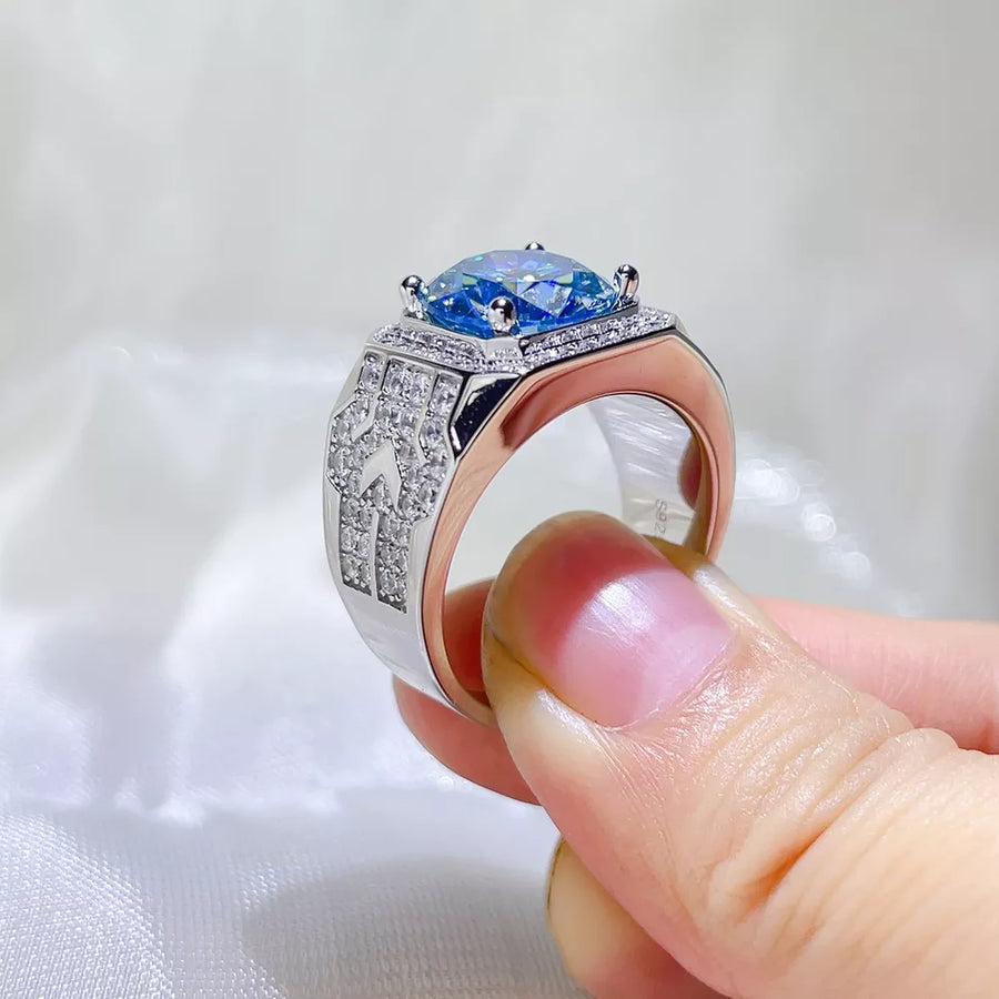 925 Sterling Silver Geometric Solitaire Moissanite Ring in this colorway