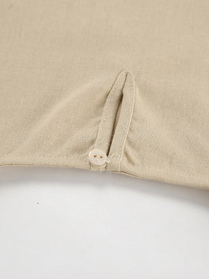 Tan cotton crop top detail with button and slit