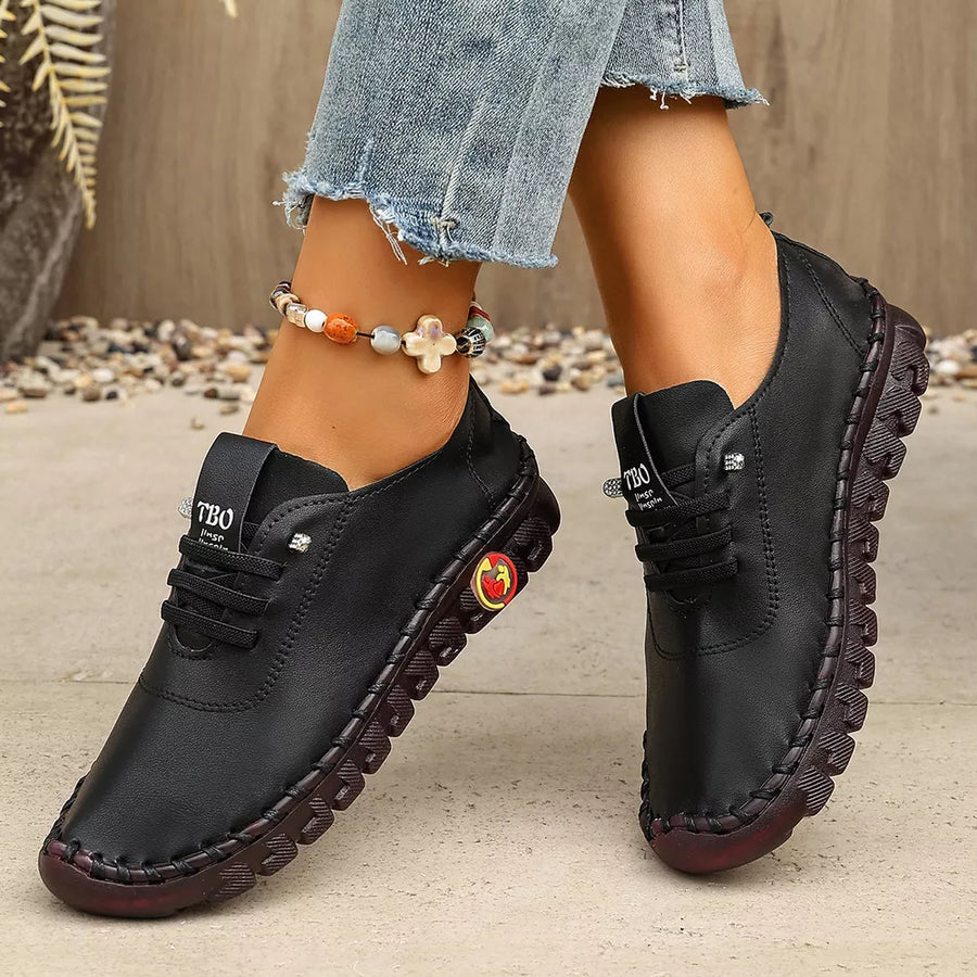 Black Round Toe Lace Up Sneakers
