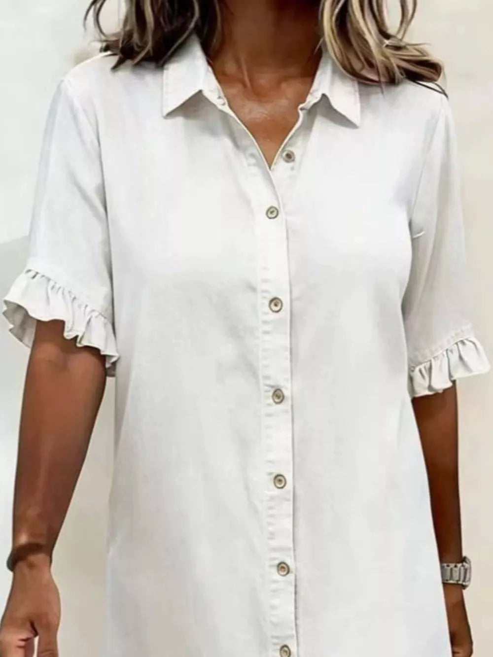 classic shirt dress in light blue with collared