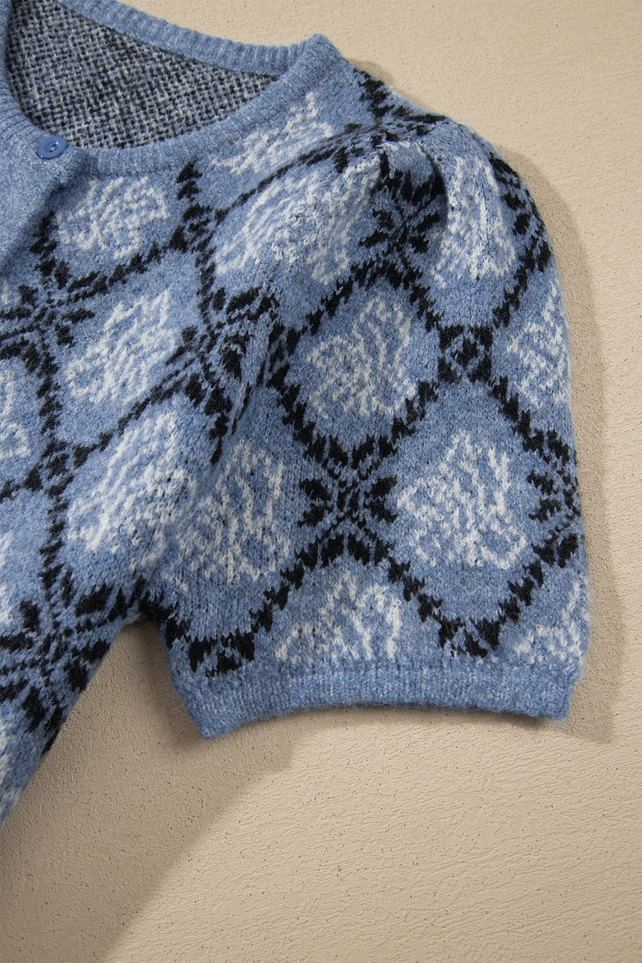 dusty blue cardigan with stretch and short sleeve