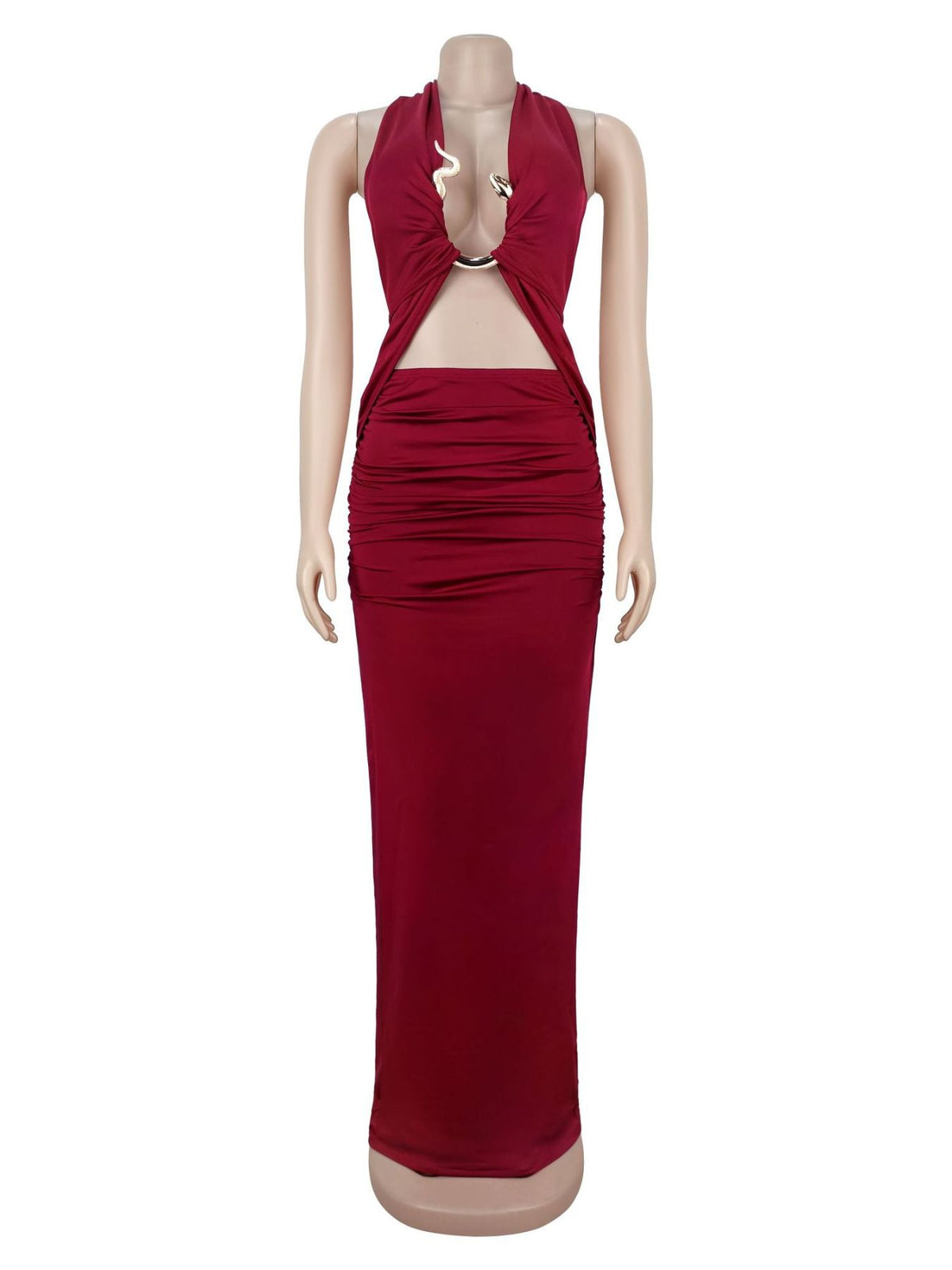 100% polyester Care instructions: Machine wash cold maxi dress in Black with bodycon silhouette