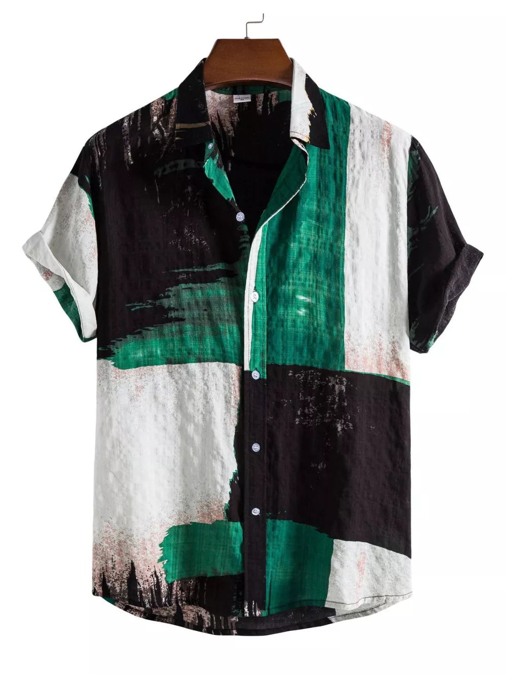 Yellow Men's Plus Size Color Block Button Up Shirt