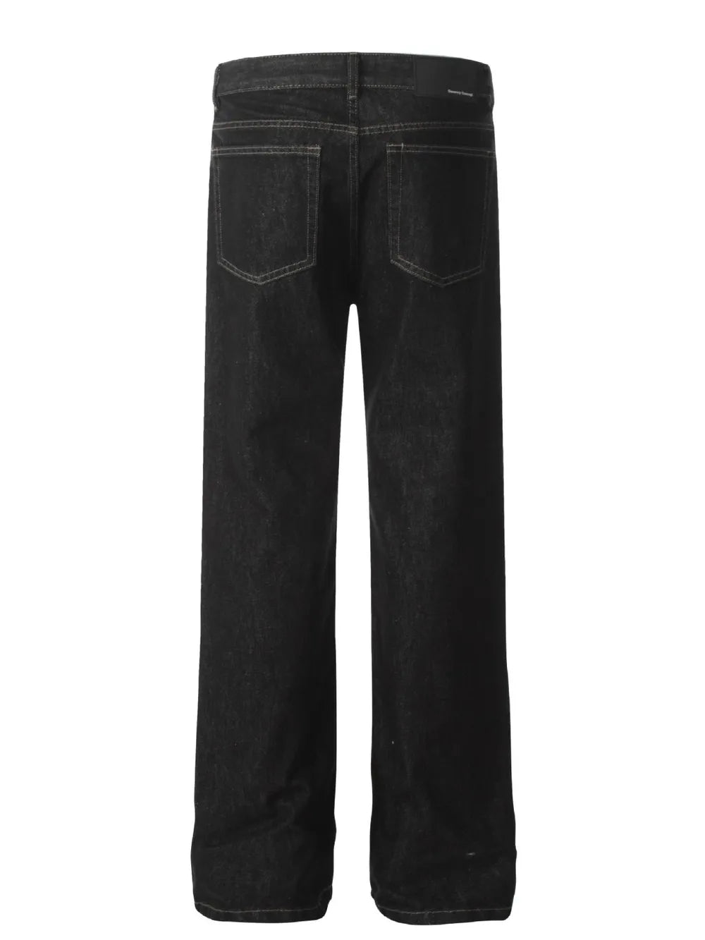 Dark wash denim jeans for men featuring a classic five-pocket design and straight leg.