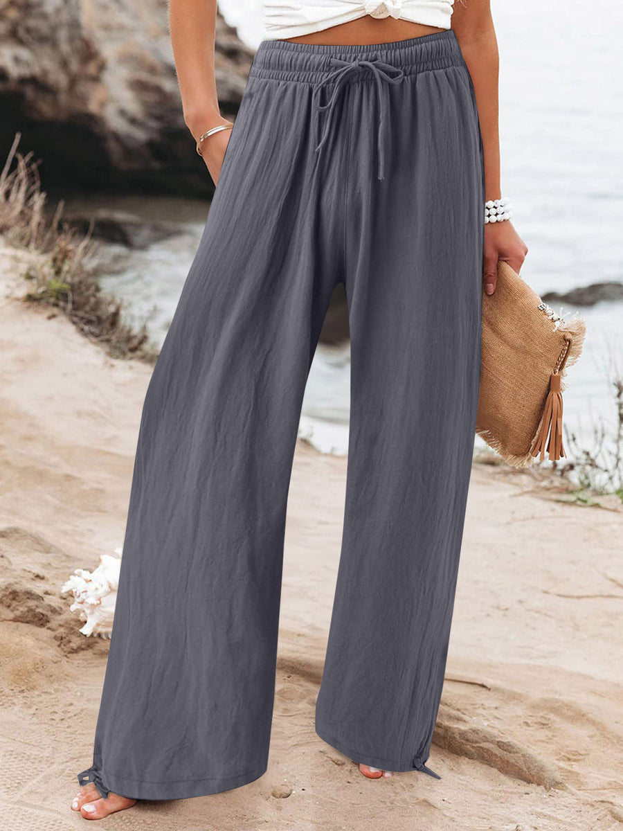 Dark Red Full Size Drawstring Wide Leg Pants Plus Size