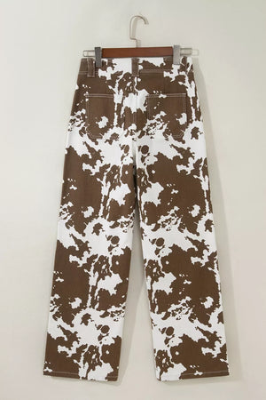 Dark Brown jeans with zip-front and abstract