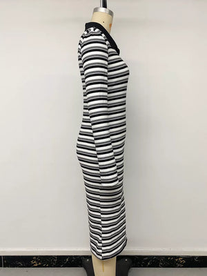 Striped Polo Collar Midi Dress option 7
