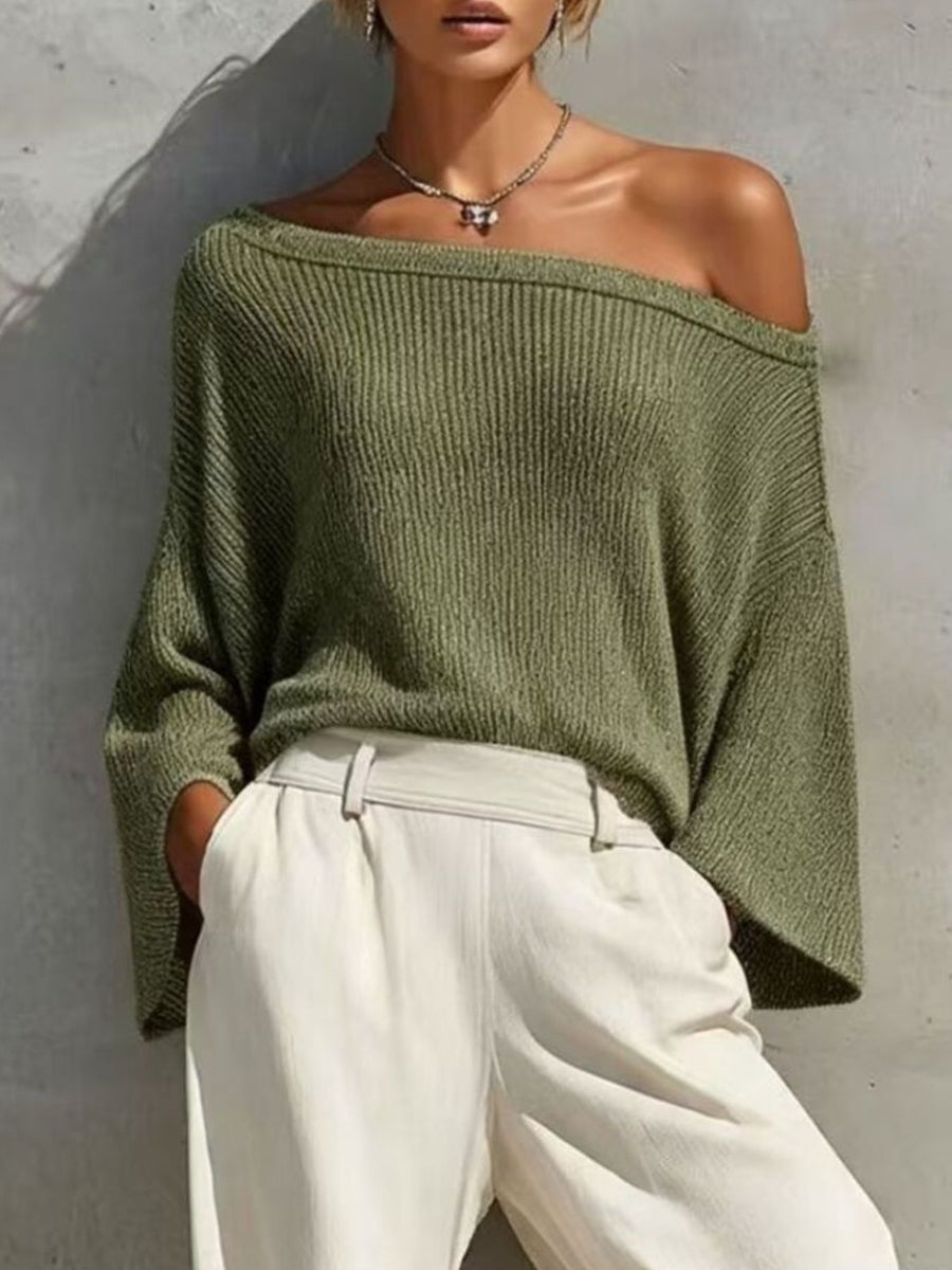 minimalist two-piece set in Moss with one-shoulder