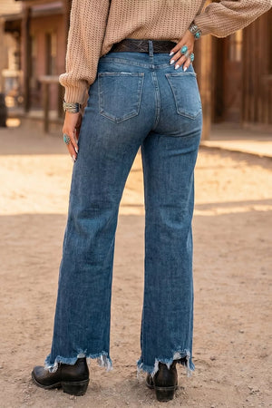 High Waist Frayed Hem Flare Jeans in this colorway