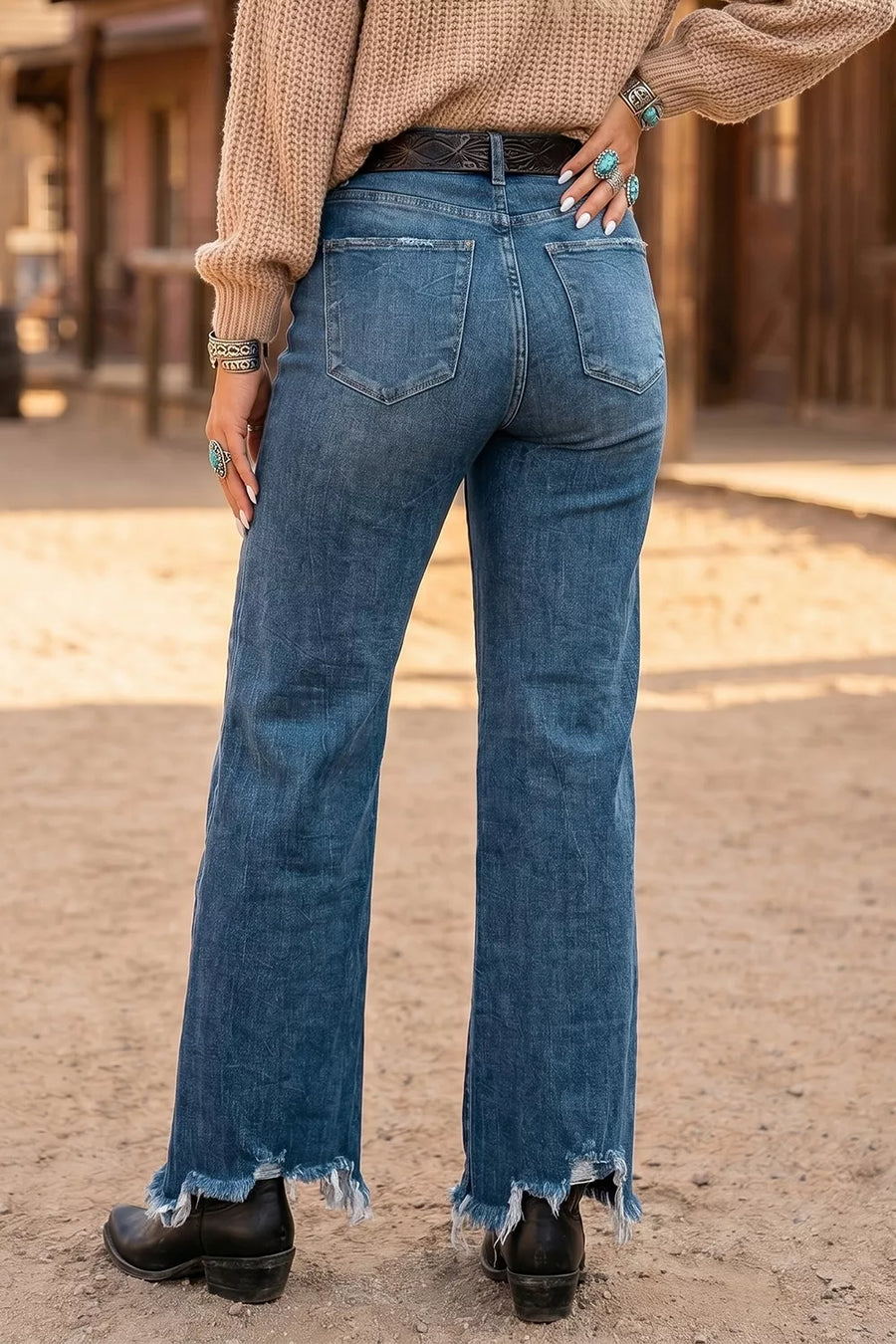 High Waist Frayed Hem Flare Jeans in this colorway