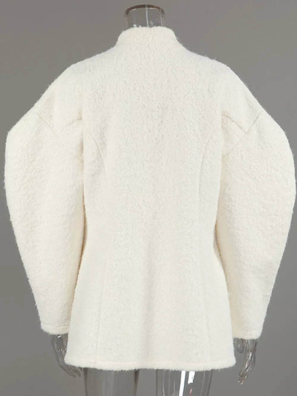 Wool-blend Leg-of-mutton Sleeves Coat in White with pocketed