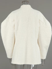Wool-blend Leg-of-mutton Sleeves Coat in White with pocketed