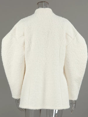 Wool-blend Leg-of-mutton Sleeves Coat in White with pocketed