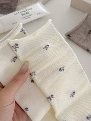 cream socks with crew-length and elastic