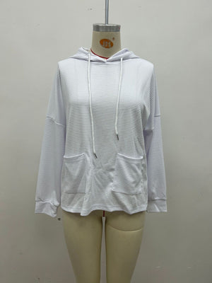 Navy pullover hoodie featuring waffle-knit and waffle knit