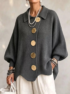 cardigan in Beige with collared and lantern sleeve