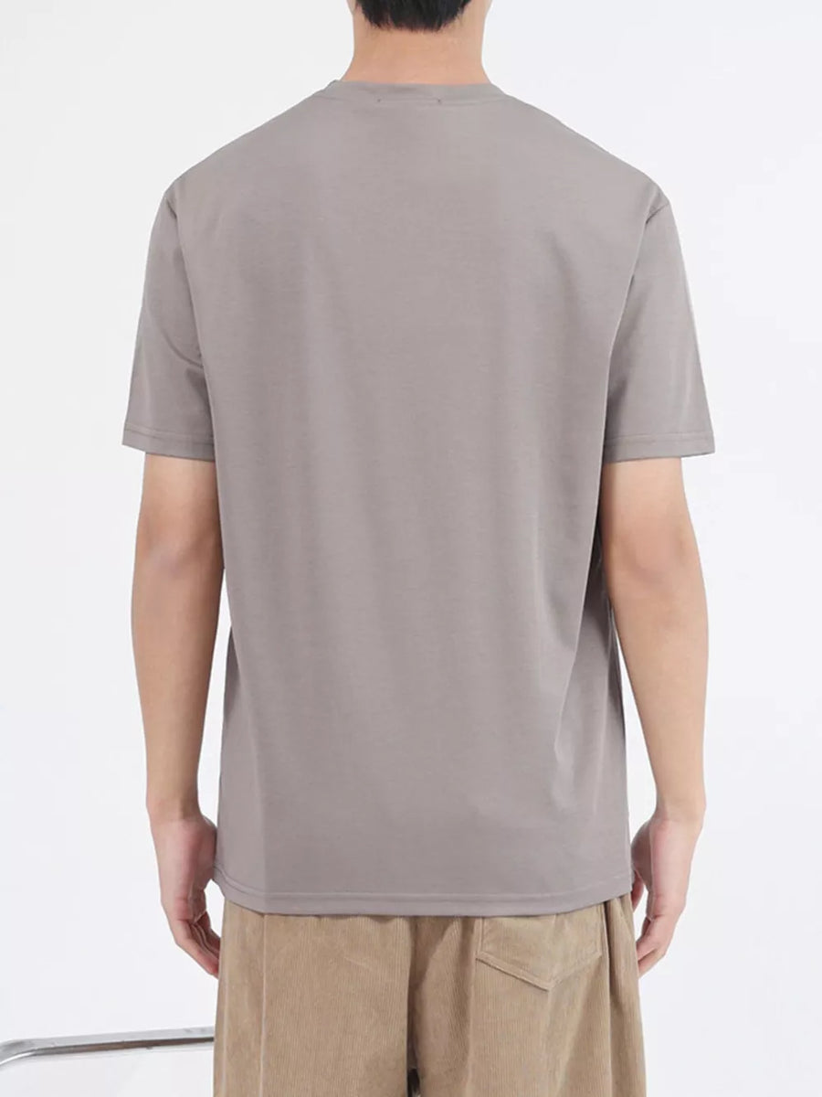 Men's gray crew neck t-shirt, short sleeves, cotton, breathable.