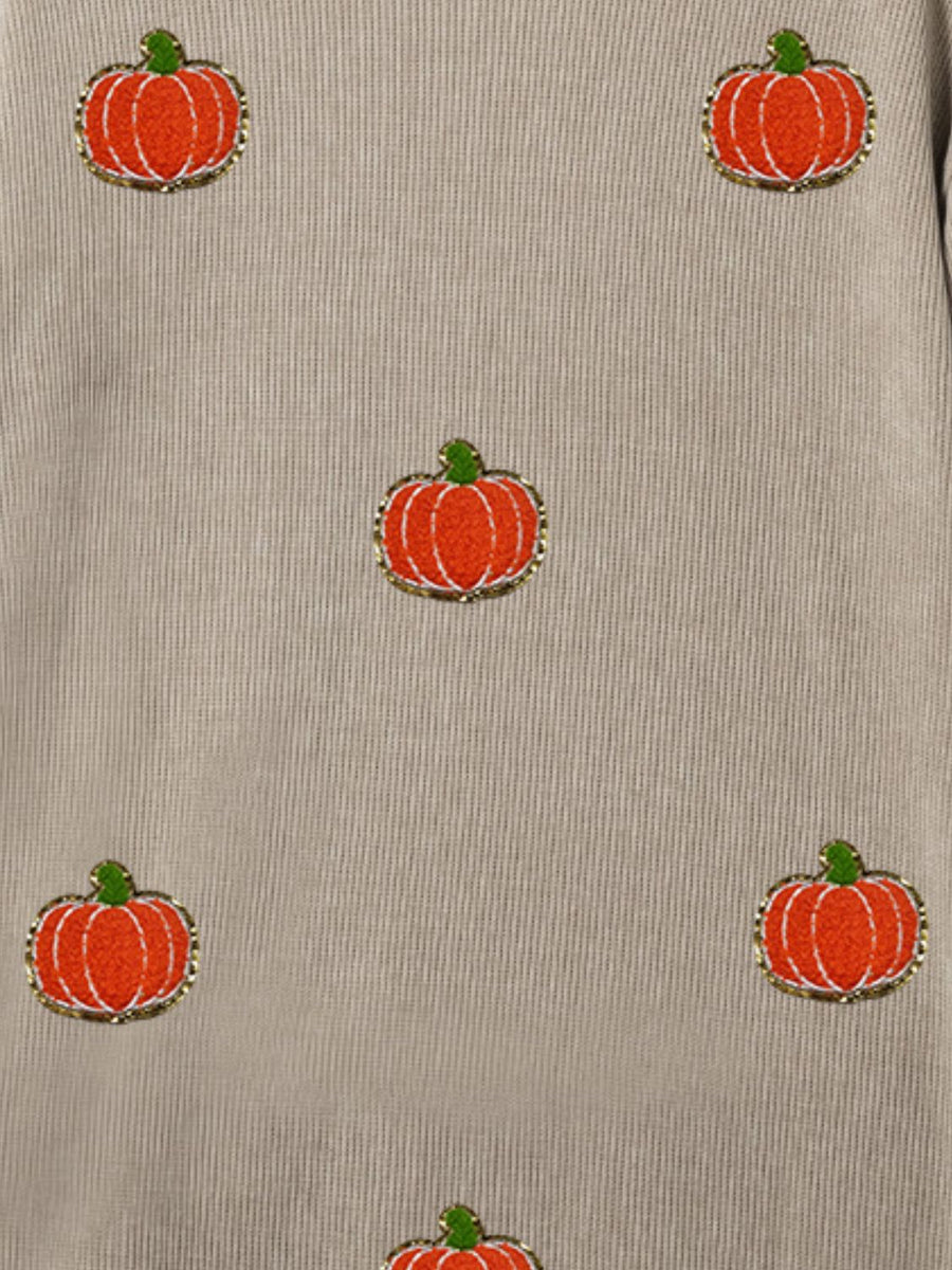 Dust Storm corduroy sweatshirt with embroidered pumpkins.