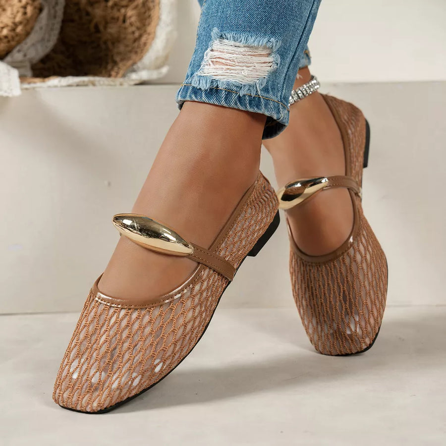 Black with Square Toe Mesh Slip-on Flats