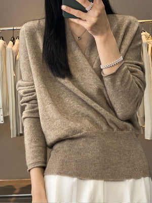 Wool &amp wrap top in Black with relaxed silhouette