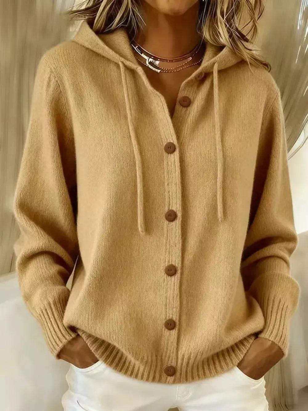cardigan in Grey with hooded and hip-length