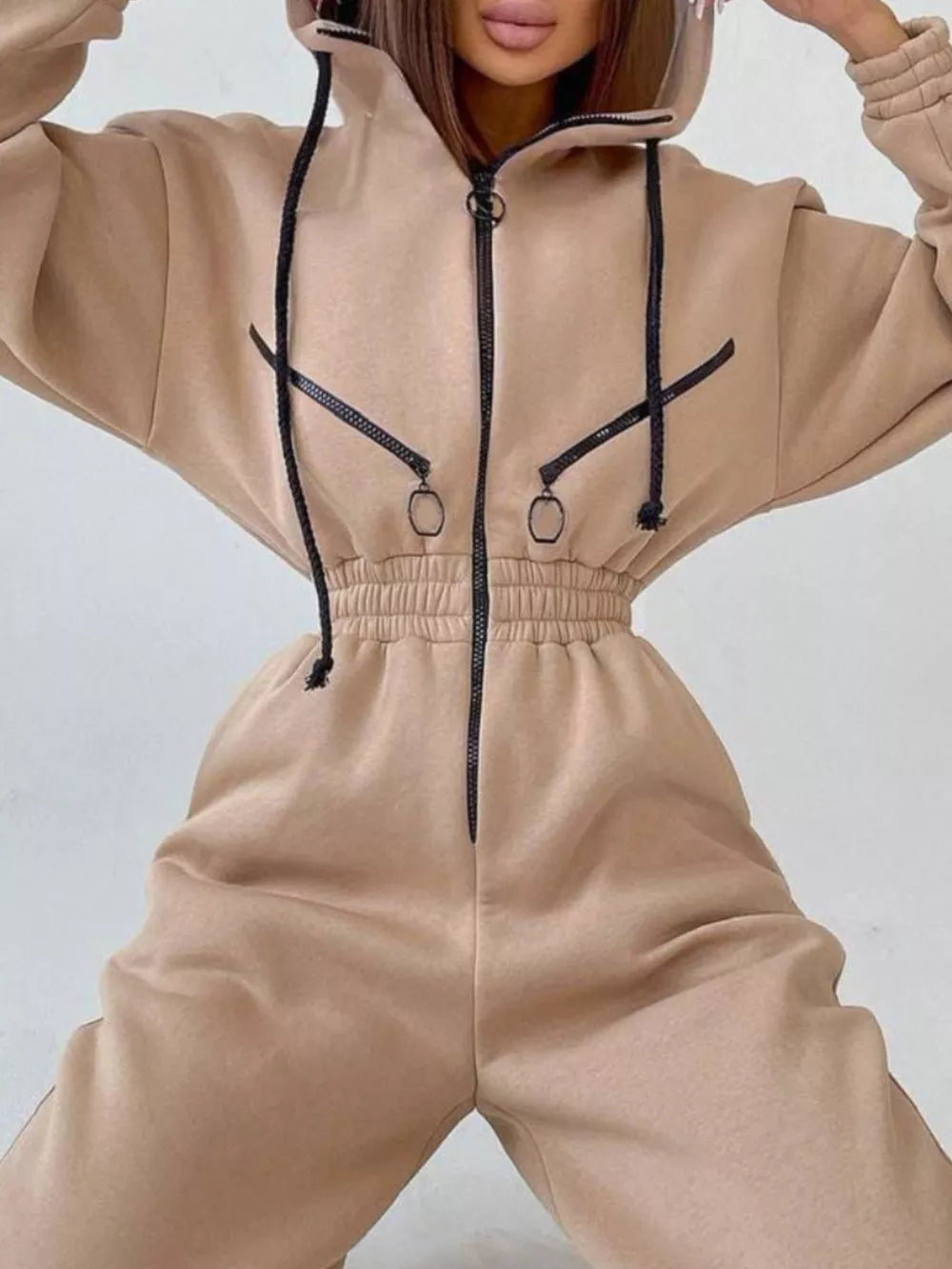 athleisure jumpsuit in Blue with hooded