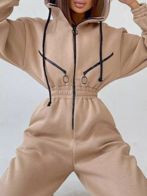 athleisure jumpsuit in Blue with hooded