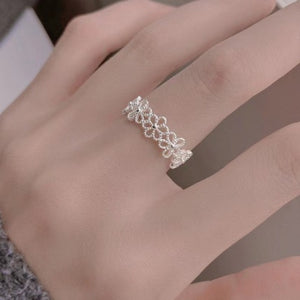Floral Adjustable 925 Sterling Silver Open Ring in silver with adjustable