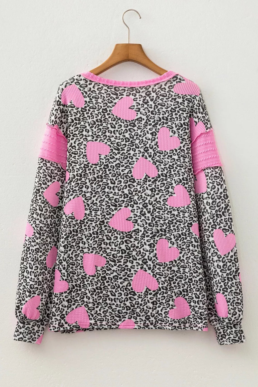Leopard with Leopard Heart Print Colorblock Pullover Blouse in Leopard