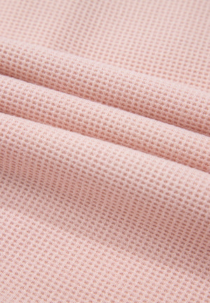 Blush Pink Waffle Knit Plaid Trim Shacket