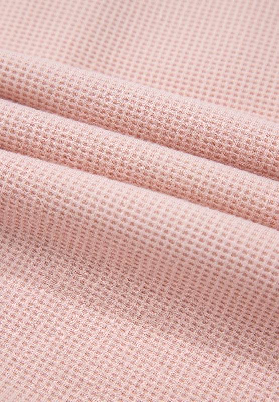 Blush Pink Waffle Knit Plaid Trim Shacket