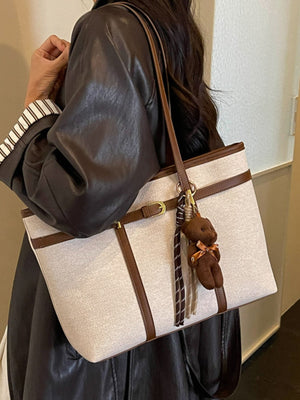 tote featuring geometric in brown with PU Leather Imported Size &amp texture