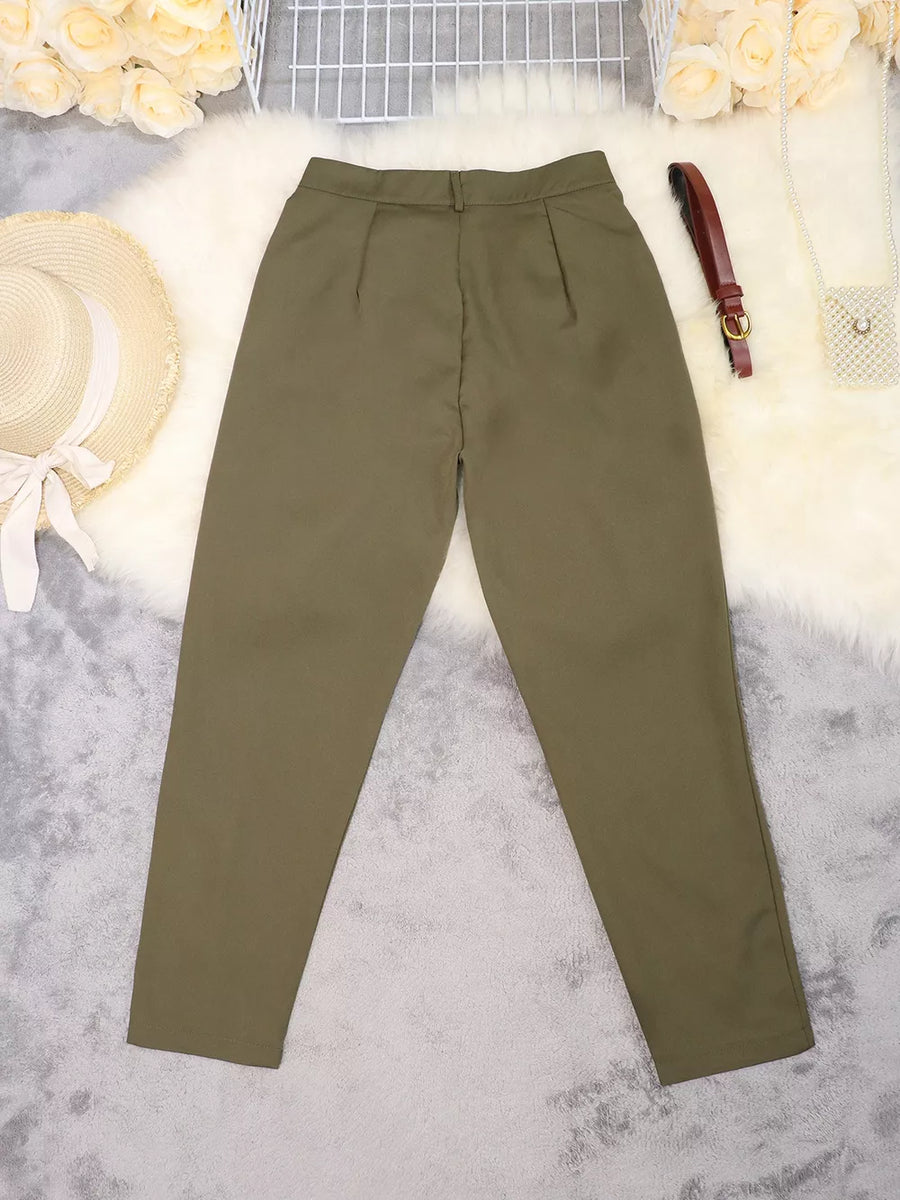 Army Green with High-waisted Pleated Pants