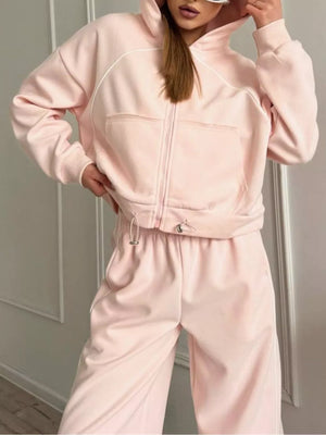 100% polyester Care instructions: Machine wash cold lounge set in Light Blue with relaxed silhouette
