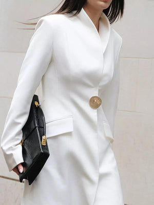 glam blazer dress in White with collared