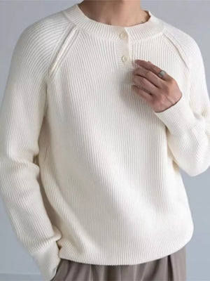 White Men's Plus Size Ribbed Raglan Sleeve Knit Top