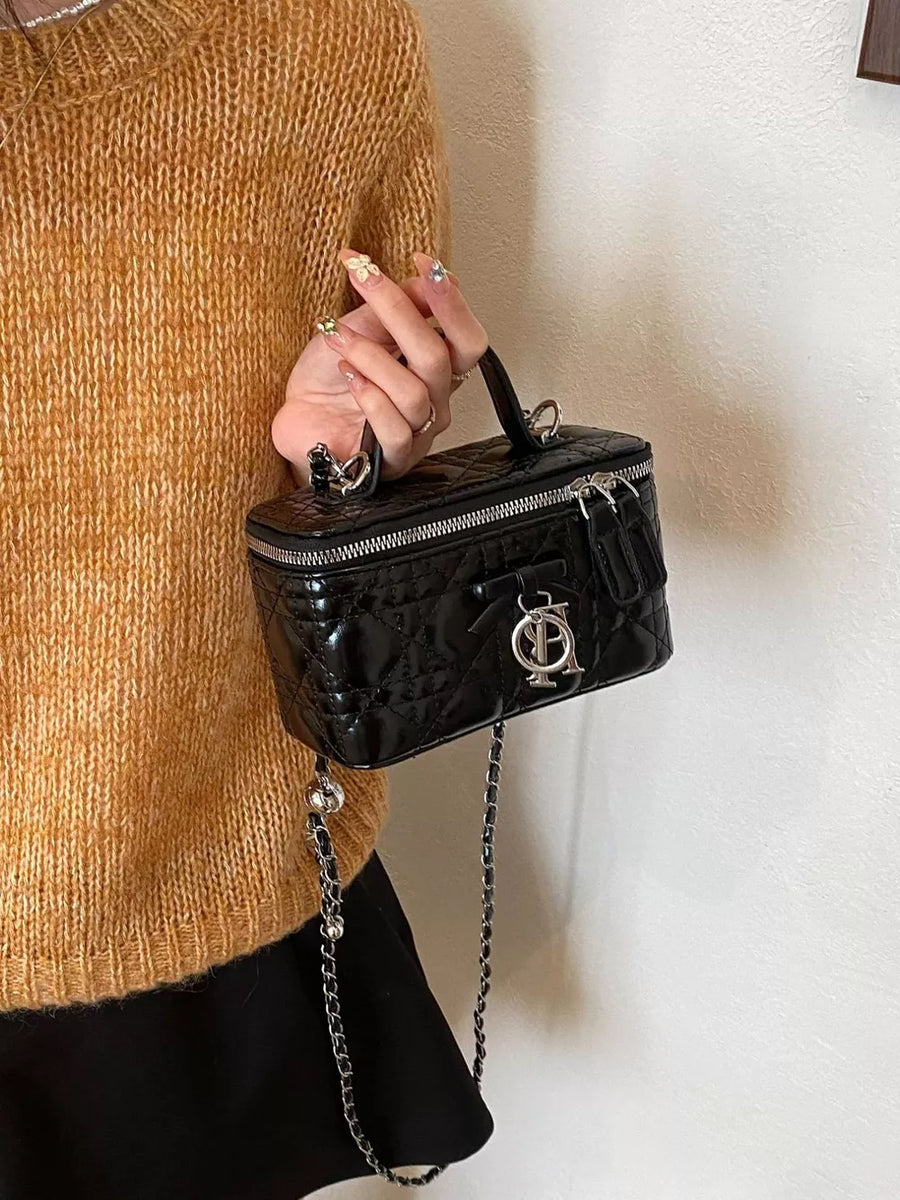 Top Handle Pu Leather Crossbody Bag in Black