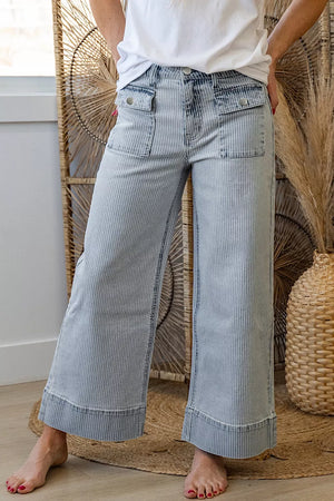 Striped Wide-leg Cropped Jeans option 5