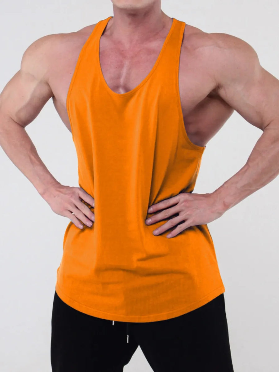 Tangerine scoop neck workout tank top with a relaxed fit.